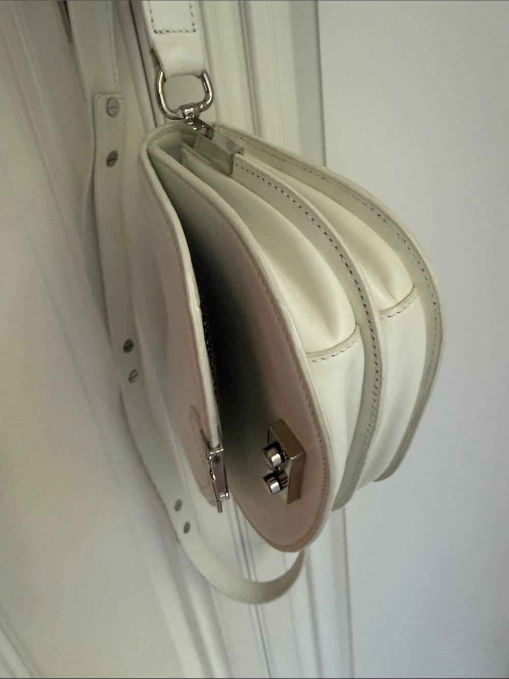 Loeffler Randall White Leather Crossbody Saddle Bag with Silver-Tone Hardware - Picture 8 of 13